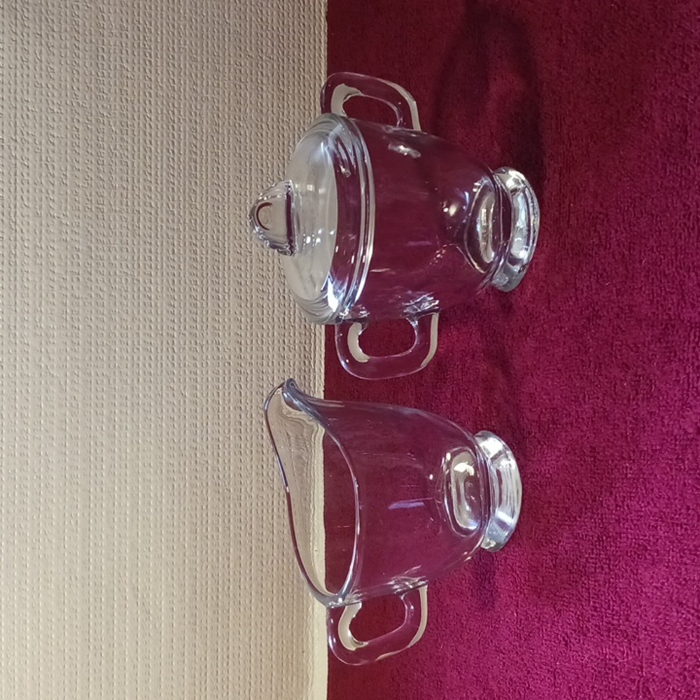 Heisey tableware glass creamer and sugar bowl with lid clear crystal cabochon